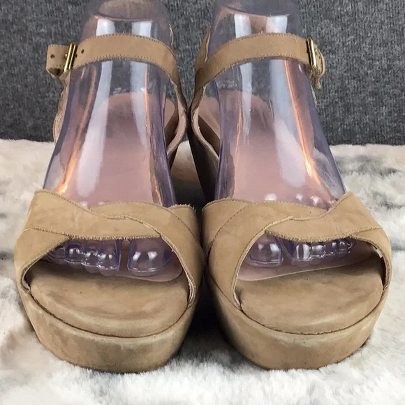 Stuart Weitzman Tan Platform Suede Sandals with Crossover Design Sz 10.5 - Picture 3 of 11